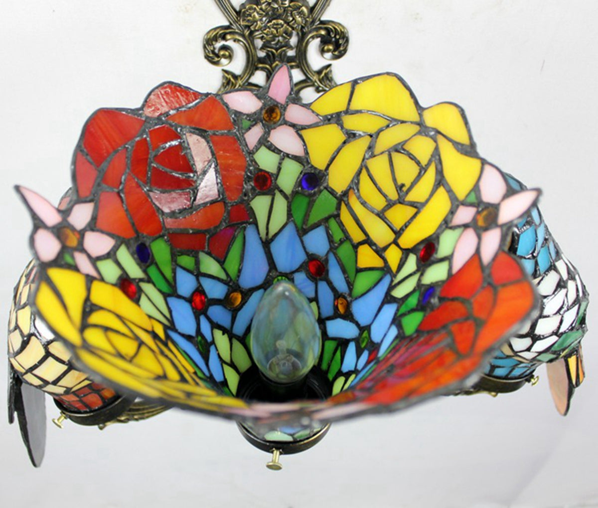 Tiffany Stained Glass Wall Sconce with Parrots and Flowers