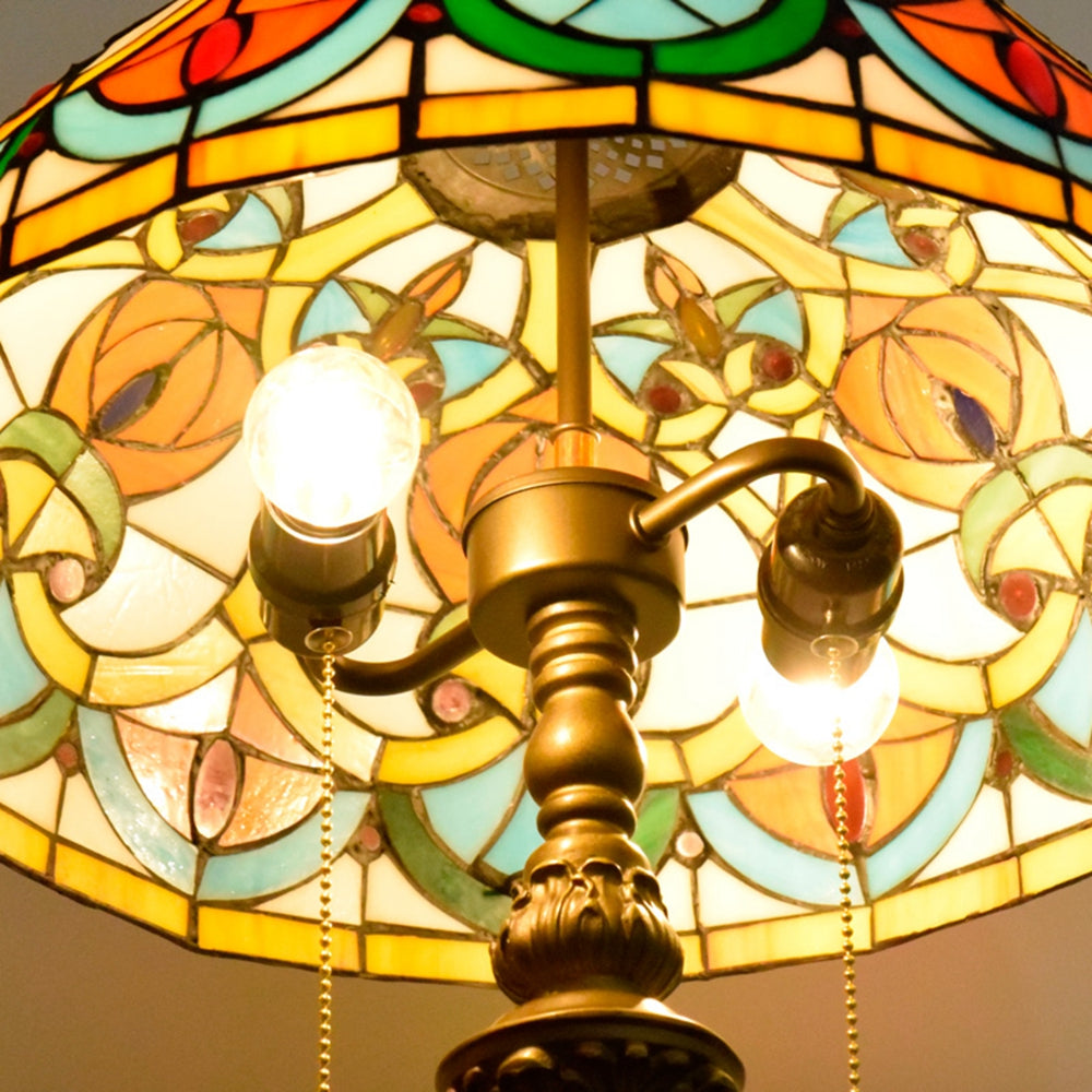 Tiffany Stained Glass Table Lamp with Sculpted Base