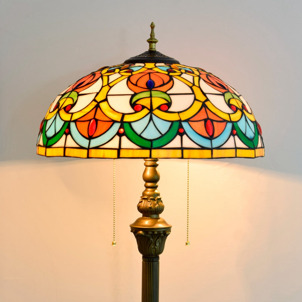 Tiffany Stained Glass Table Lamp with Sculpted Base