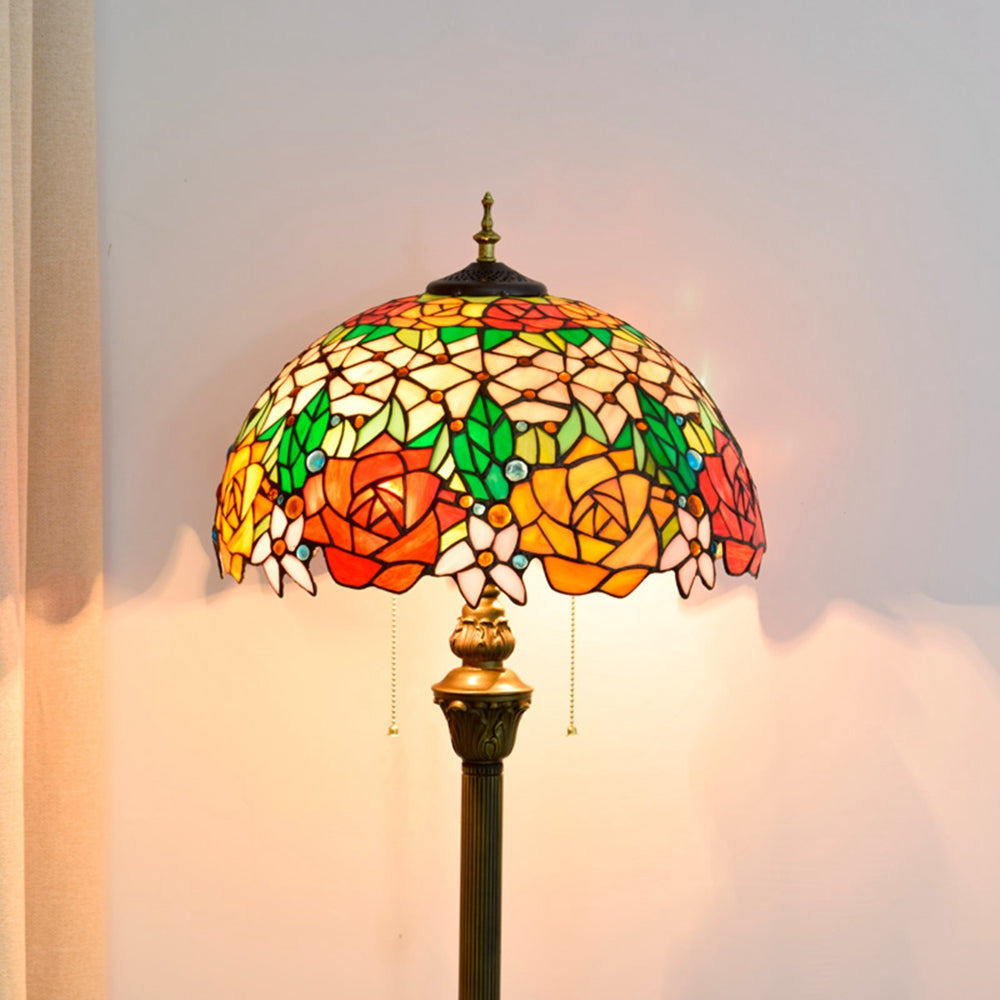Multicolored Pink Tiffany Style Stained Glass Floor Lamp