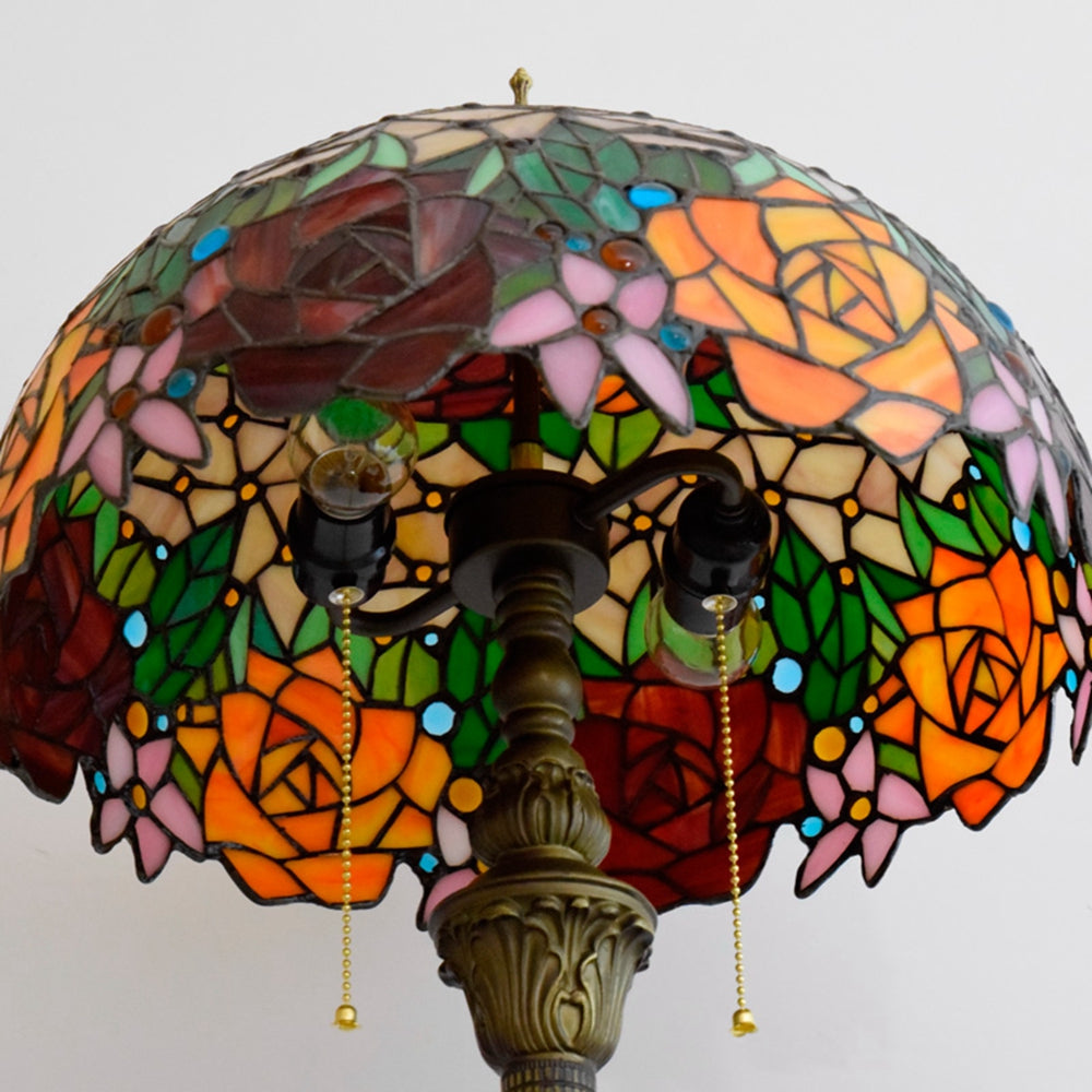 Multicolored Pink Tiffany Style Stained Glass Floor Lamp