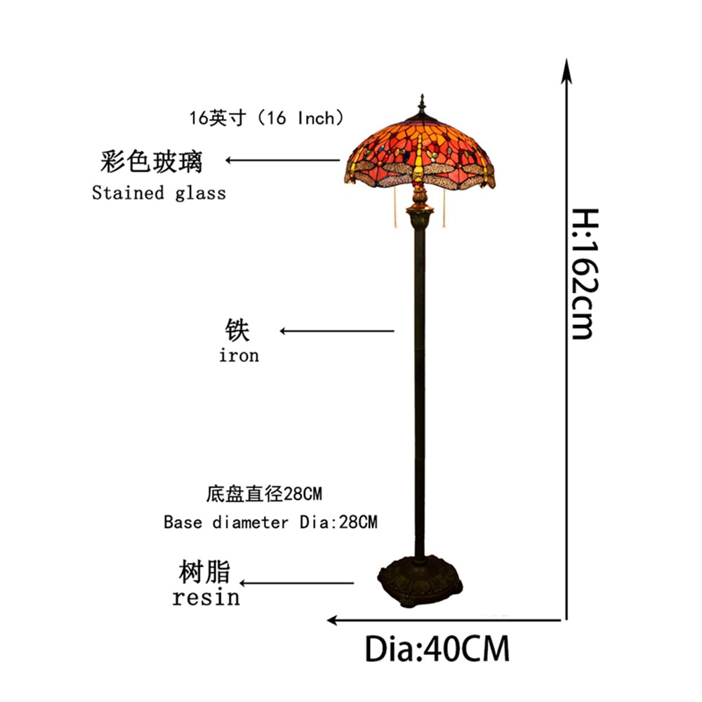 Red Dragonfly Stained Glass Tiffany Floor Lamp