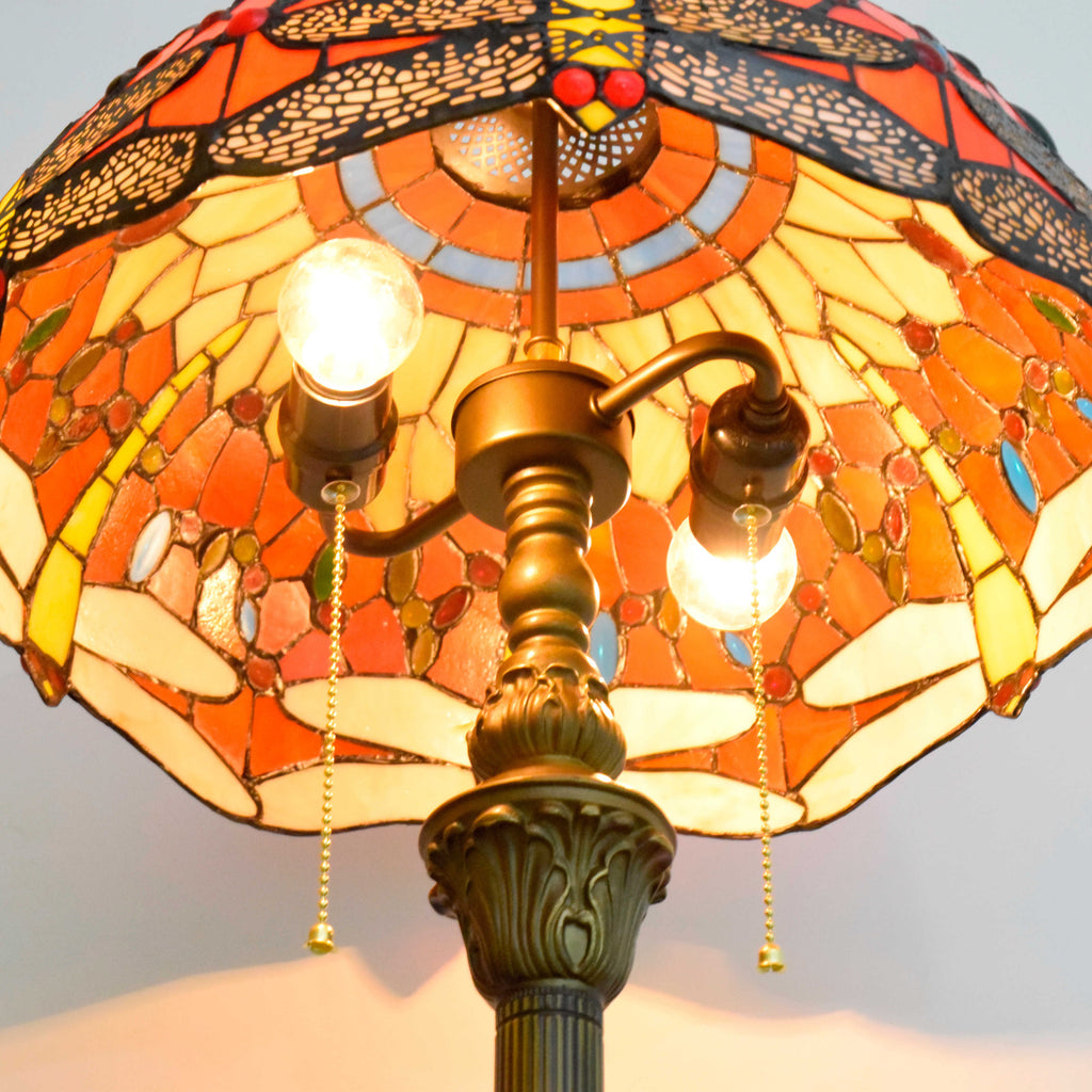Red Dragonfly Stained Glass Tiffany Floor Lamp
