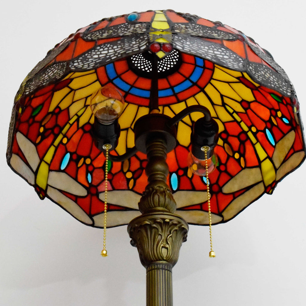 Red Dragonfly Stained Glass Tiffany Floor Lamp