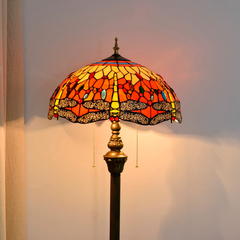 Red Dragonfly Stained Glass Tiffany Floor Lamp