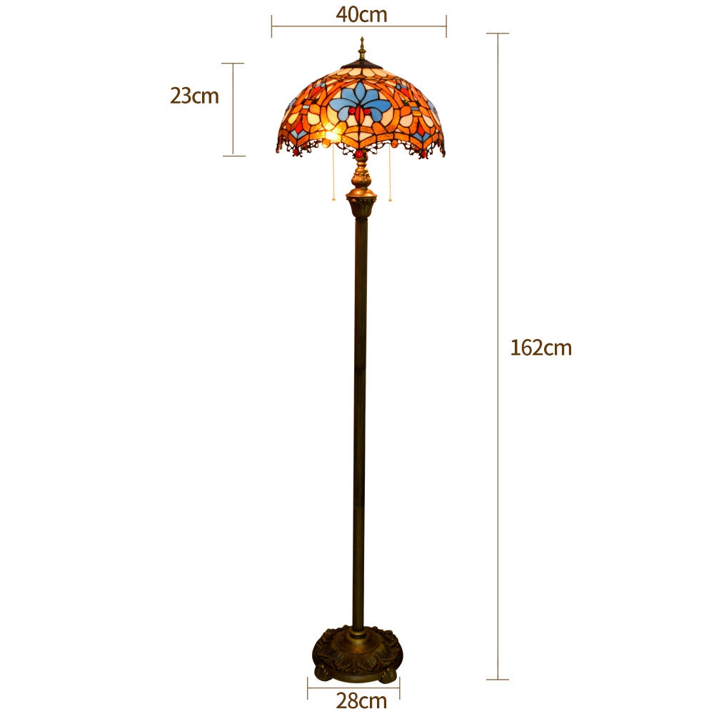 Floral Tiffany Stained Glass and Bronze Floor Lamp