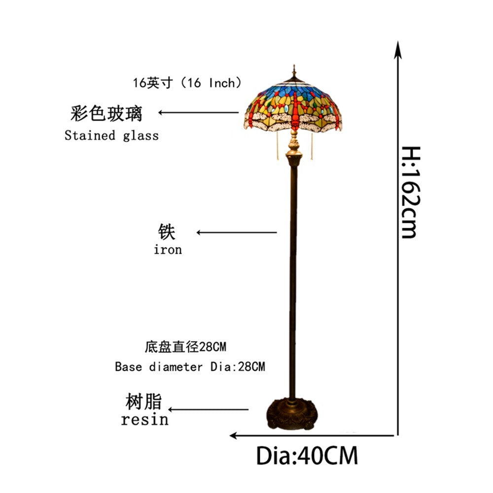 Tiffany Stained Glass Floor Lamp with Dragonfly Motif in Bronze