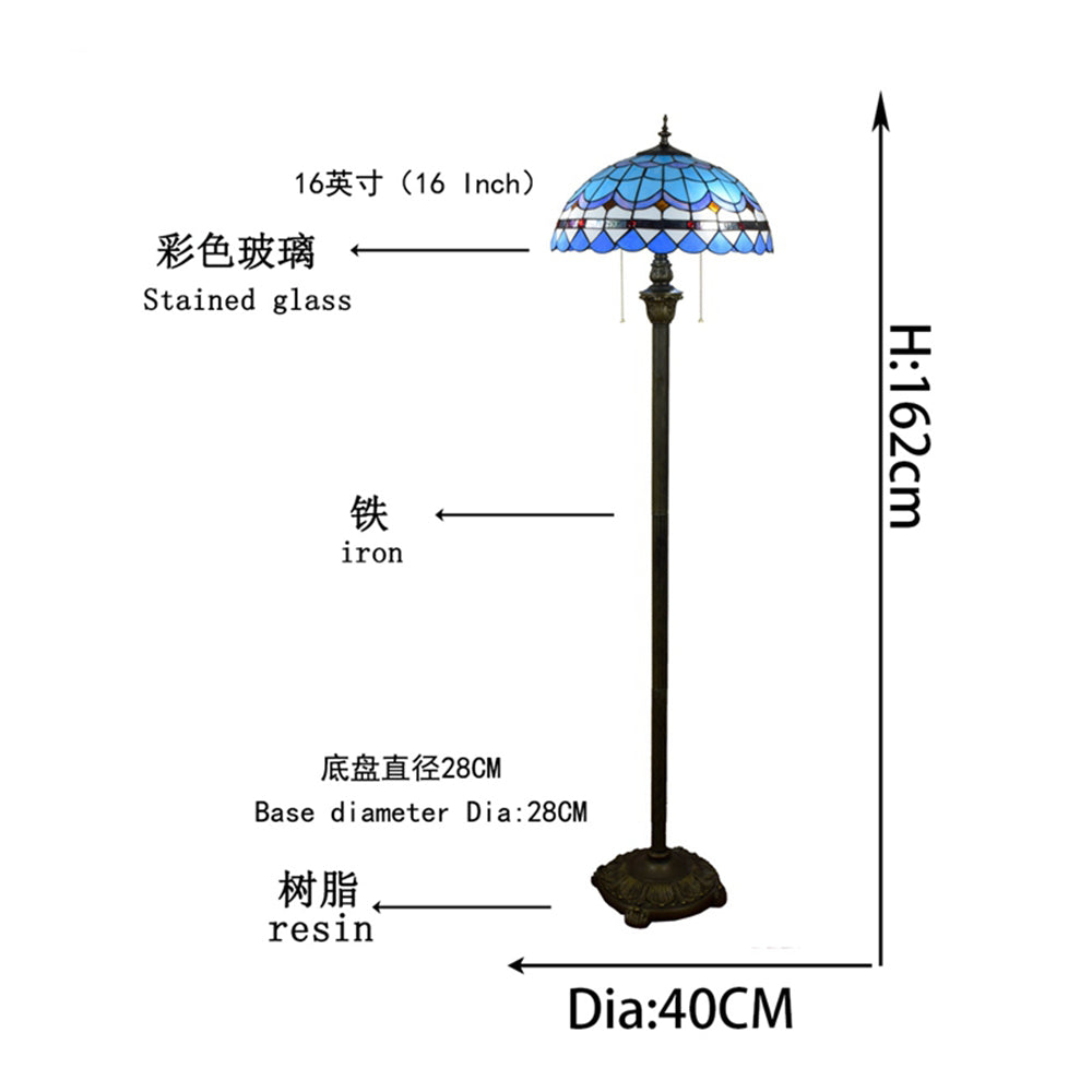 Tiffany Floor Lamp in Blue Stained Glass and Antique Bronze