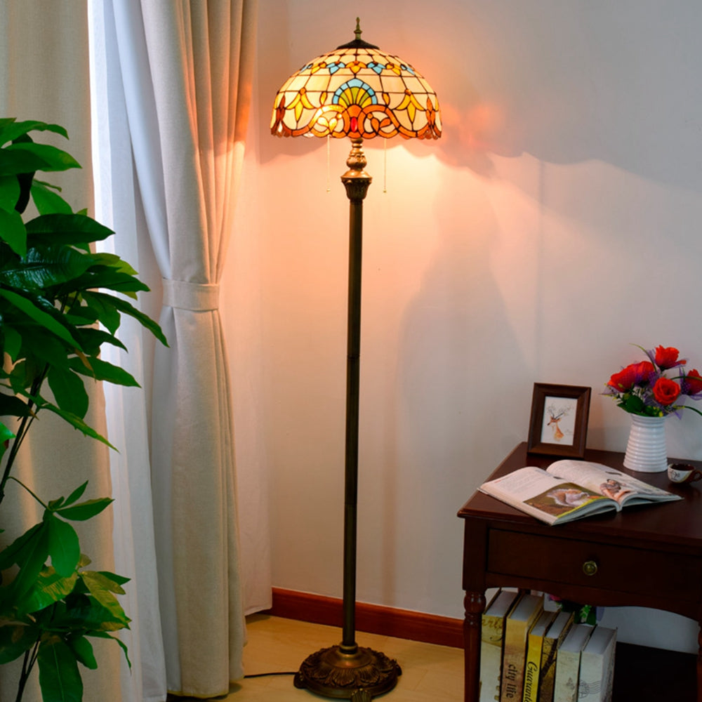 Tiffany-style stained glass floor lamp in multicolored glass