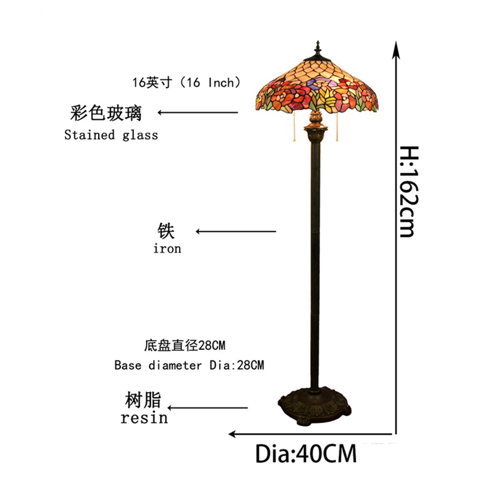 Tiffany Floor Lamp in Multicolored Floral Stained Glass