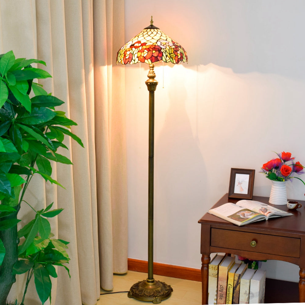 Tiffany Floor Lamp in Multicolored Floral Stained Glass