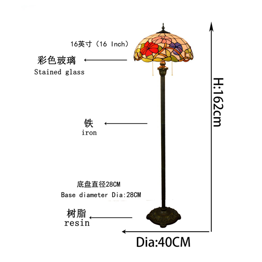 Tiffany Style Floor Lamp in Floral Stained Glass and Bronze
