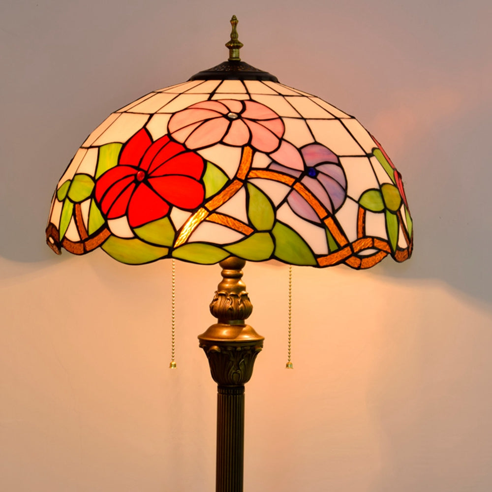 Tiffany Style Floor Lamp in Floral Stained Glass and Bronze