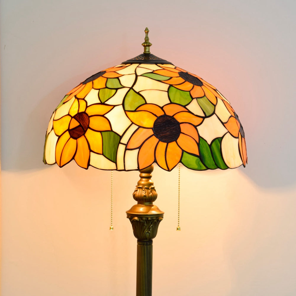 Sunflower Floor Lamp in Tinted Glass, Tiffany Style