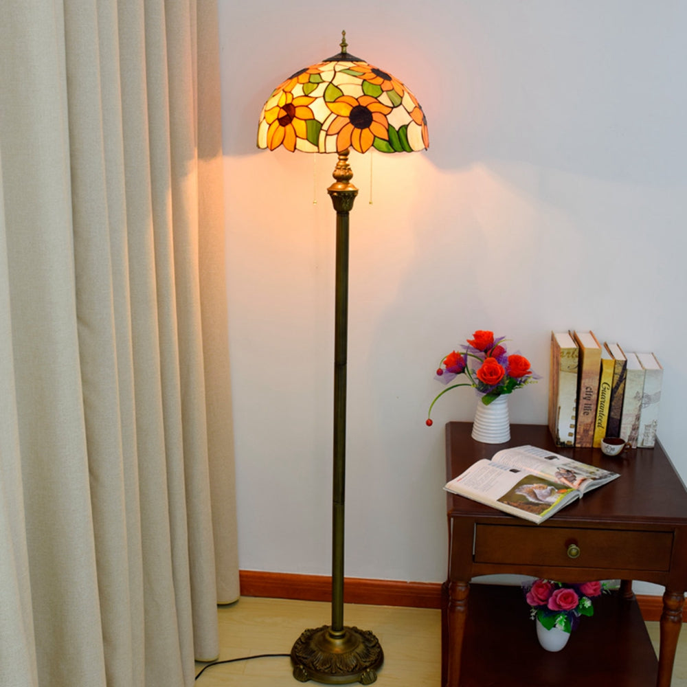 Sunflower Floor Lamp in Tinted Glass, Tiffany Style