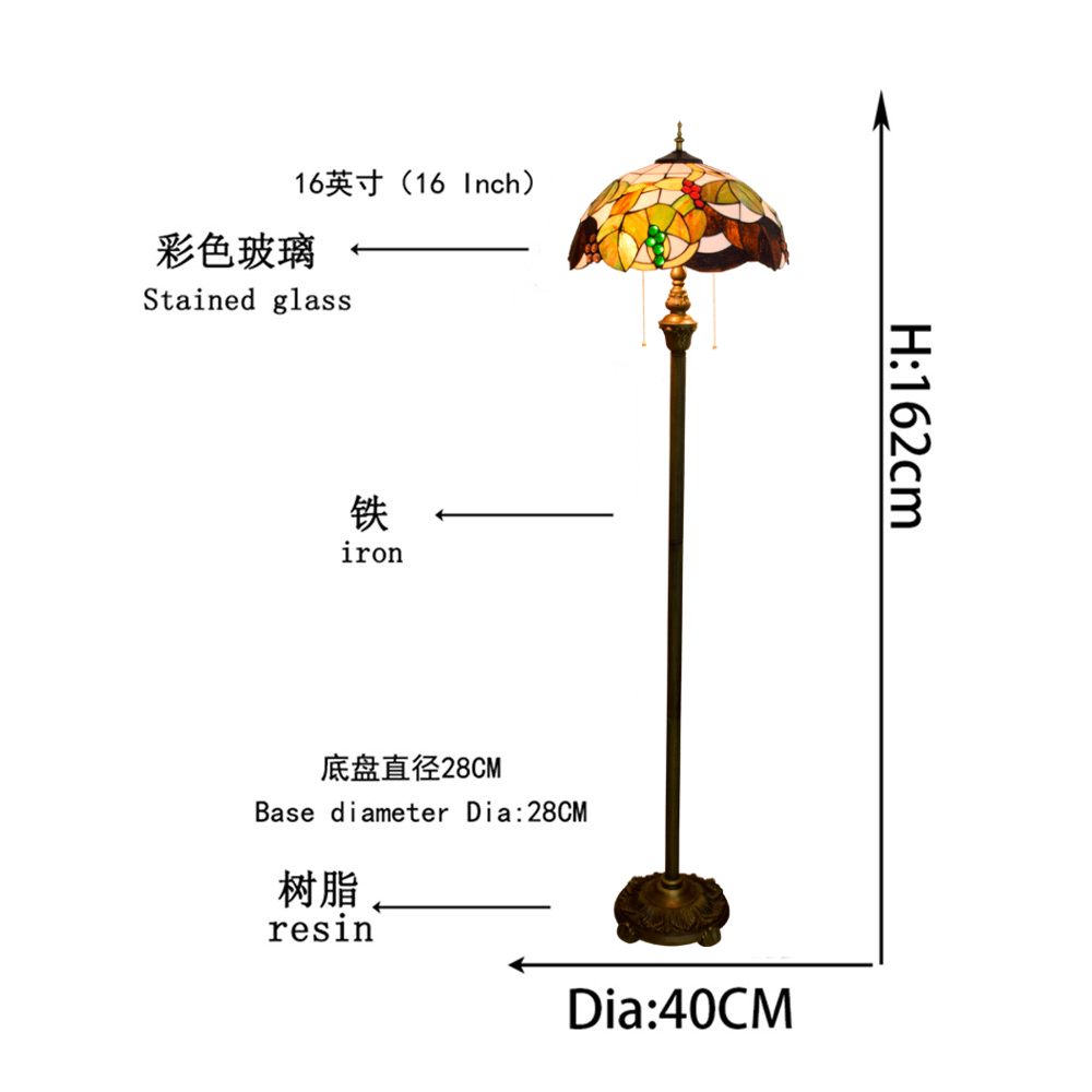 Tiffany Floor Lamp in Stained Glass with Vine Pattern