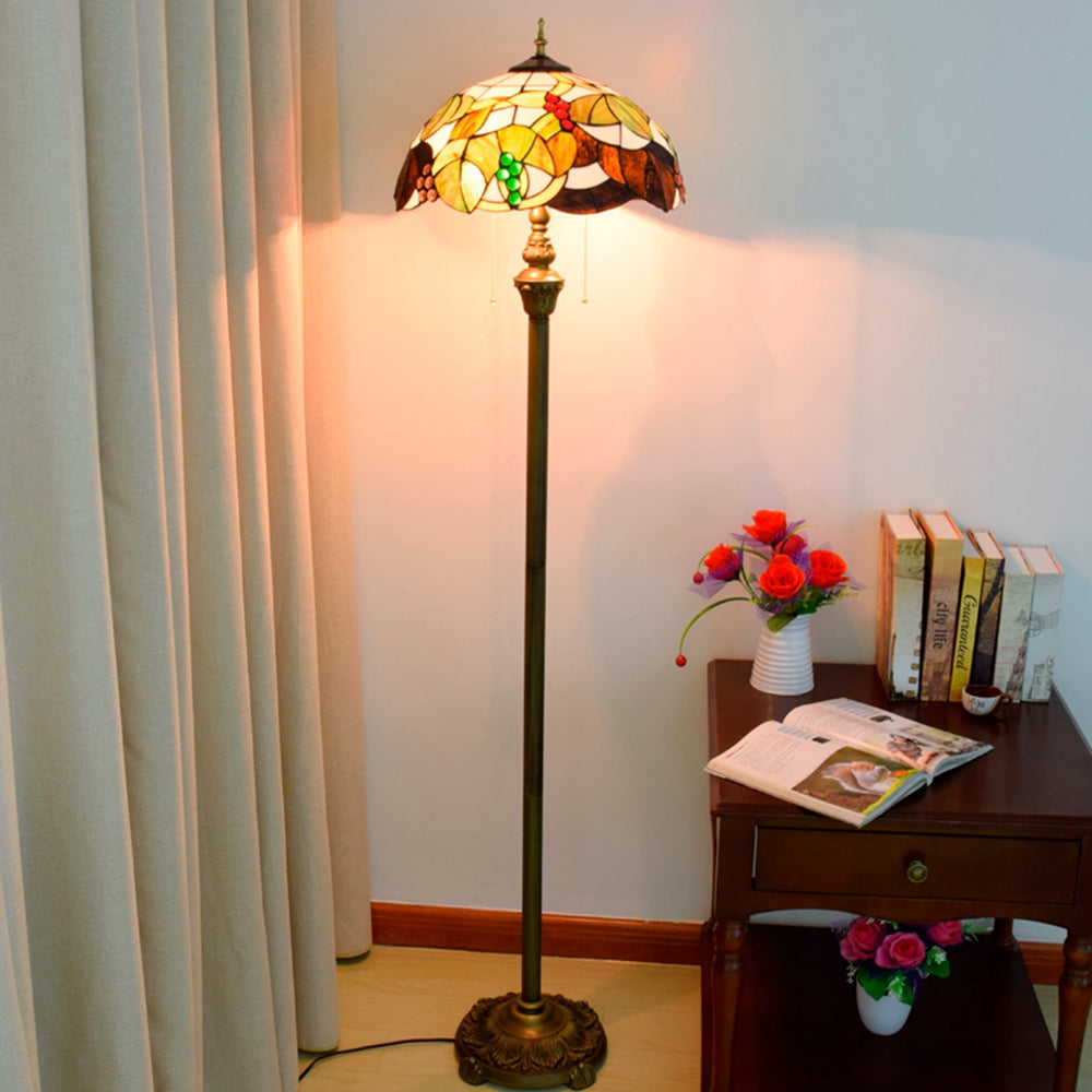 Tiffany Floor Lamp in Stained Glass with Vine Pattern
