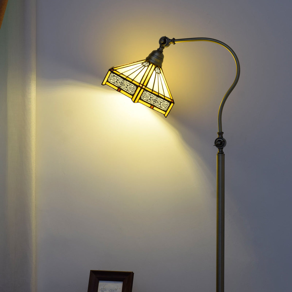 Vintage Floor Lamp in Bent Brass and Tinted Glass