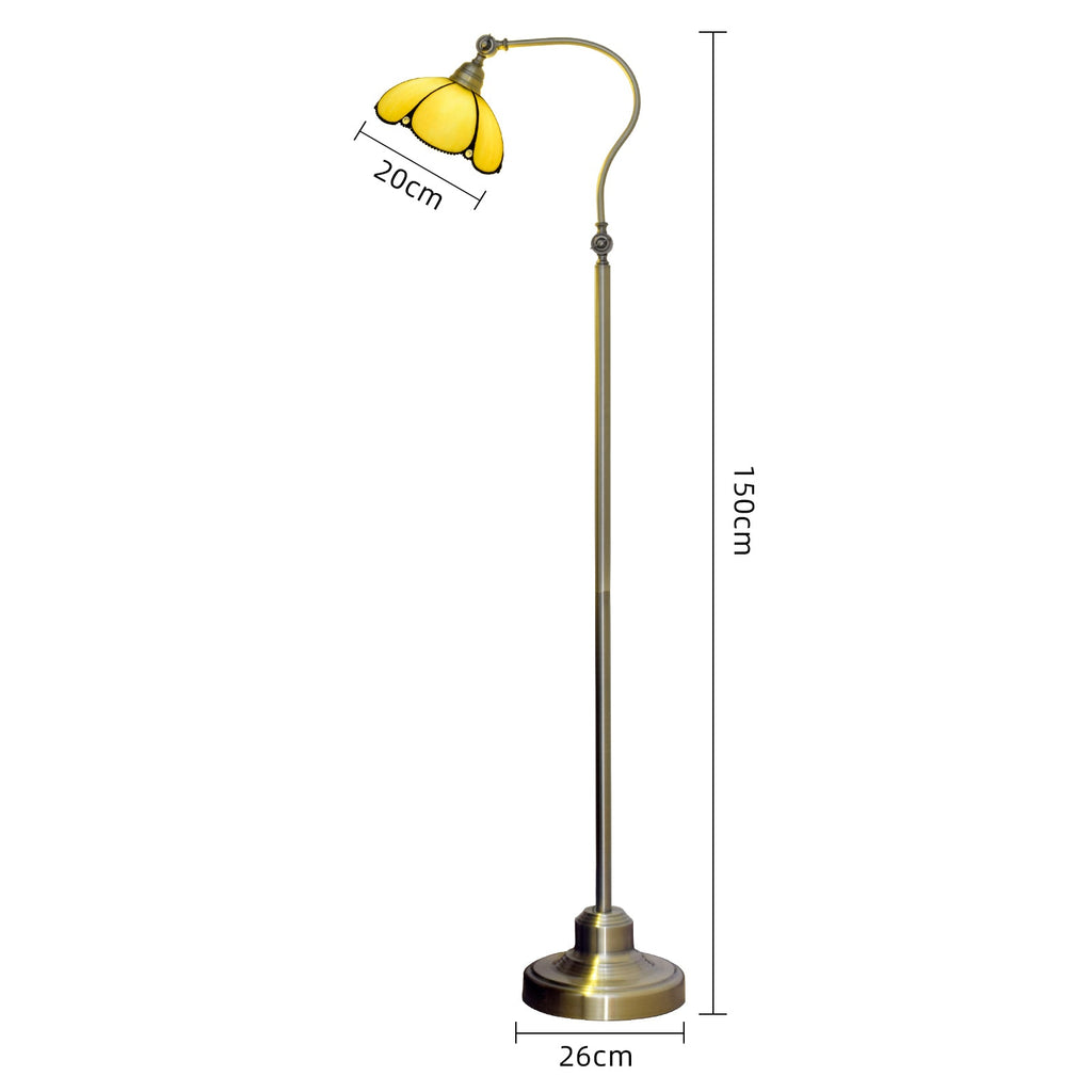 Aged Brass Floor Lamp with Pearly Petal Shade