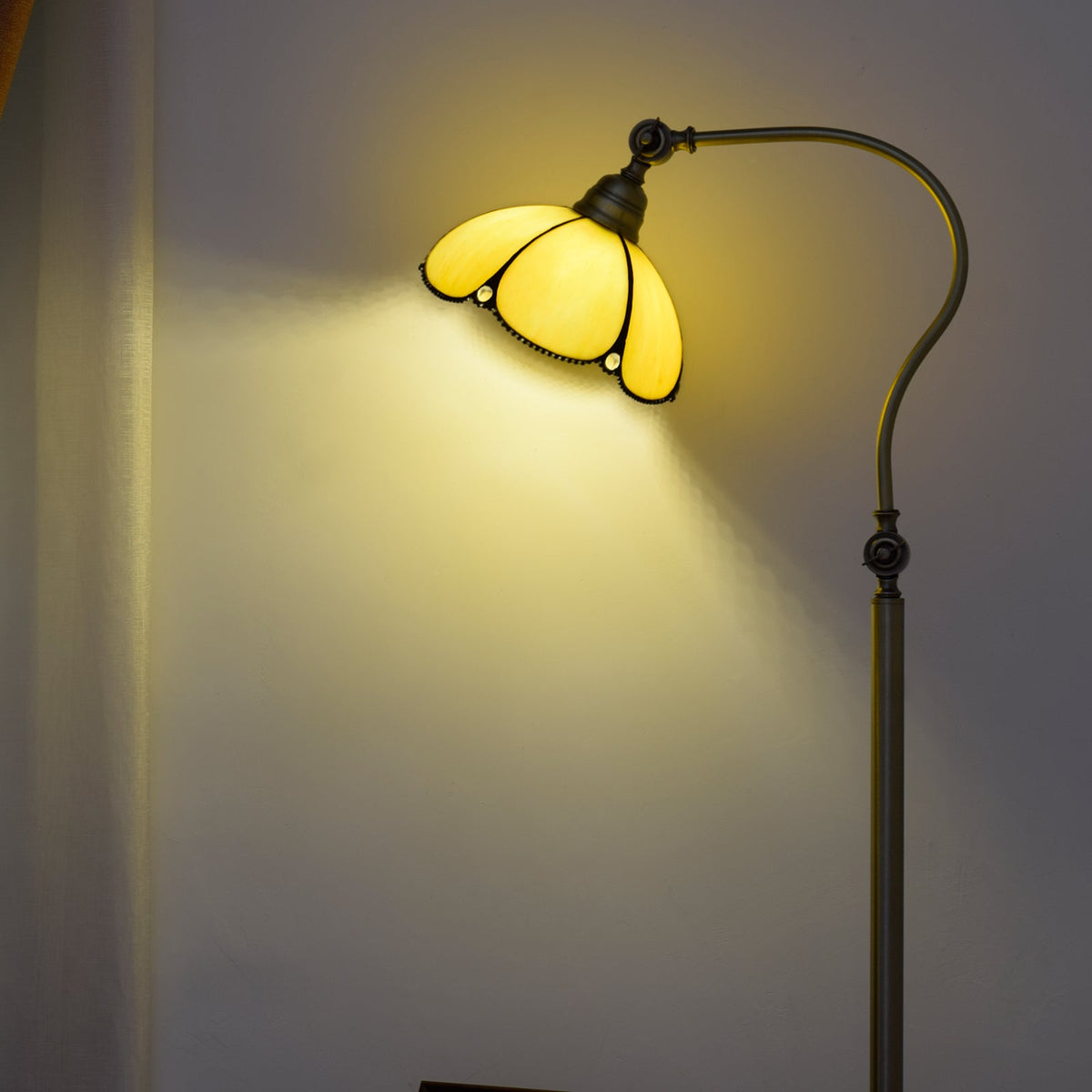 Aged Brass Floor Lamp with Pearly Petal Shade