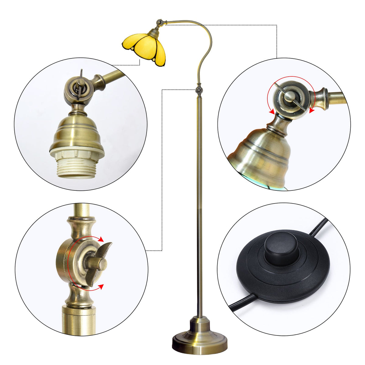 Aged Brass Floor Lamp with Pearly Petal Shade