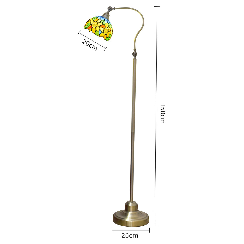 Antique Bronze Floral Stained Glass Tiffany Floor Lamp
