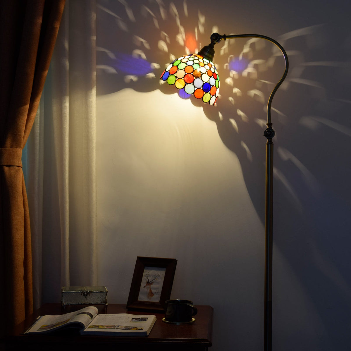 Articulated Tiffany-style Floor Lamp with Multicolored Mosaic