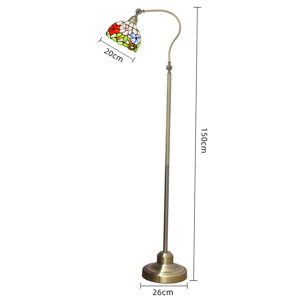Antique Brass Floor Lamp with Floral Stained Glass Shade