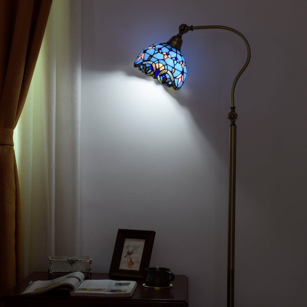 Tiffany Floral Blue Stained Glass Floor Lamp