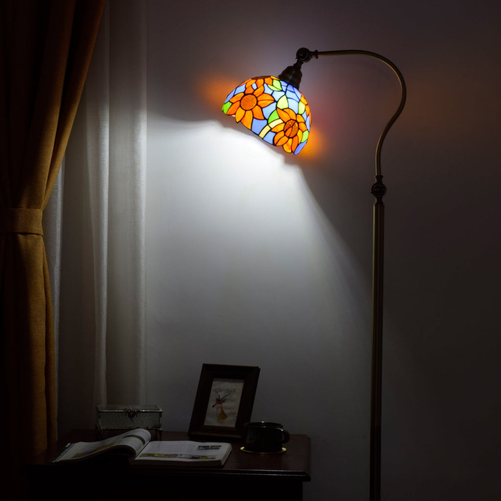 Antique Brass Sunflower Tiffany Floor Lamp