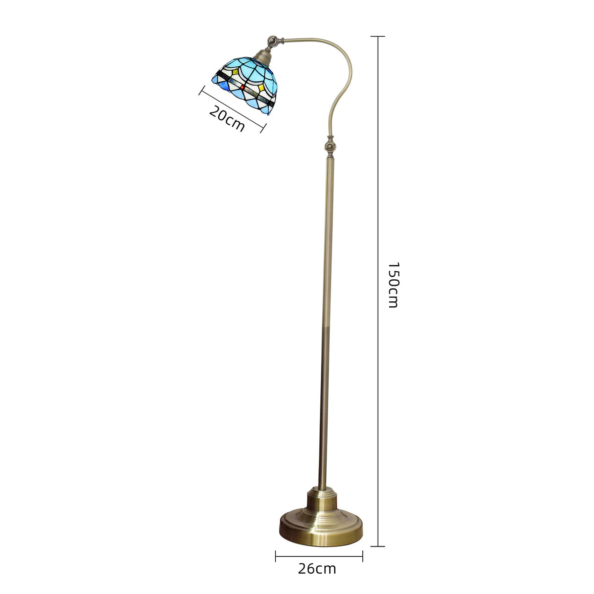 Antique Brass Floor Lamp with Geometric Blue Stained Glass