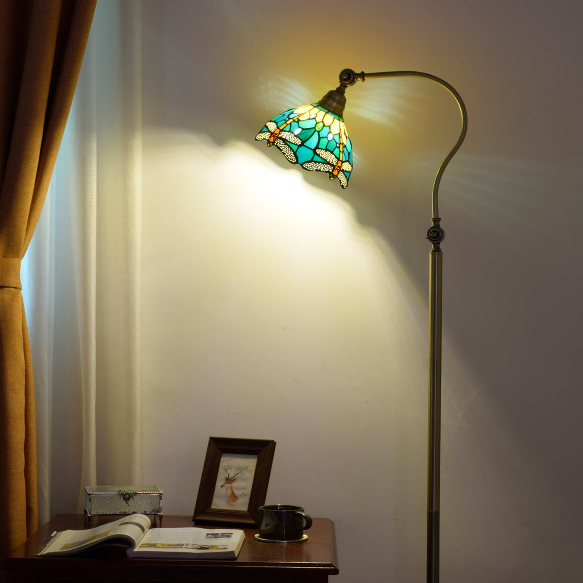 Curved Tiffany-Style Dragonfly Floor Lamp
