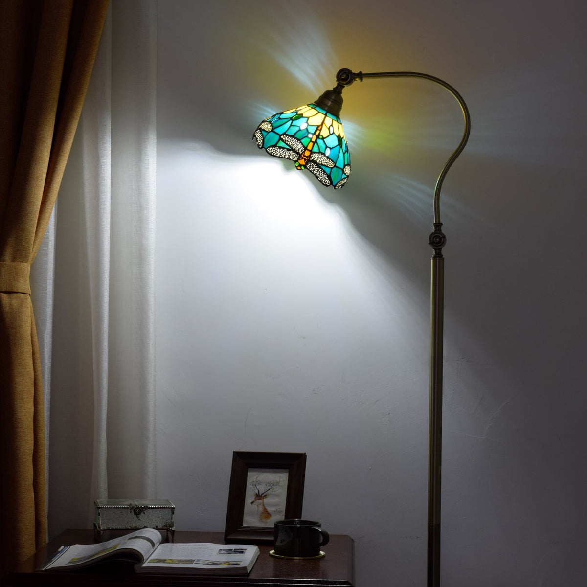 Curved Tiffany-Style Dragonfly Floor Lamp