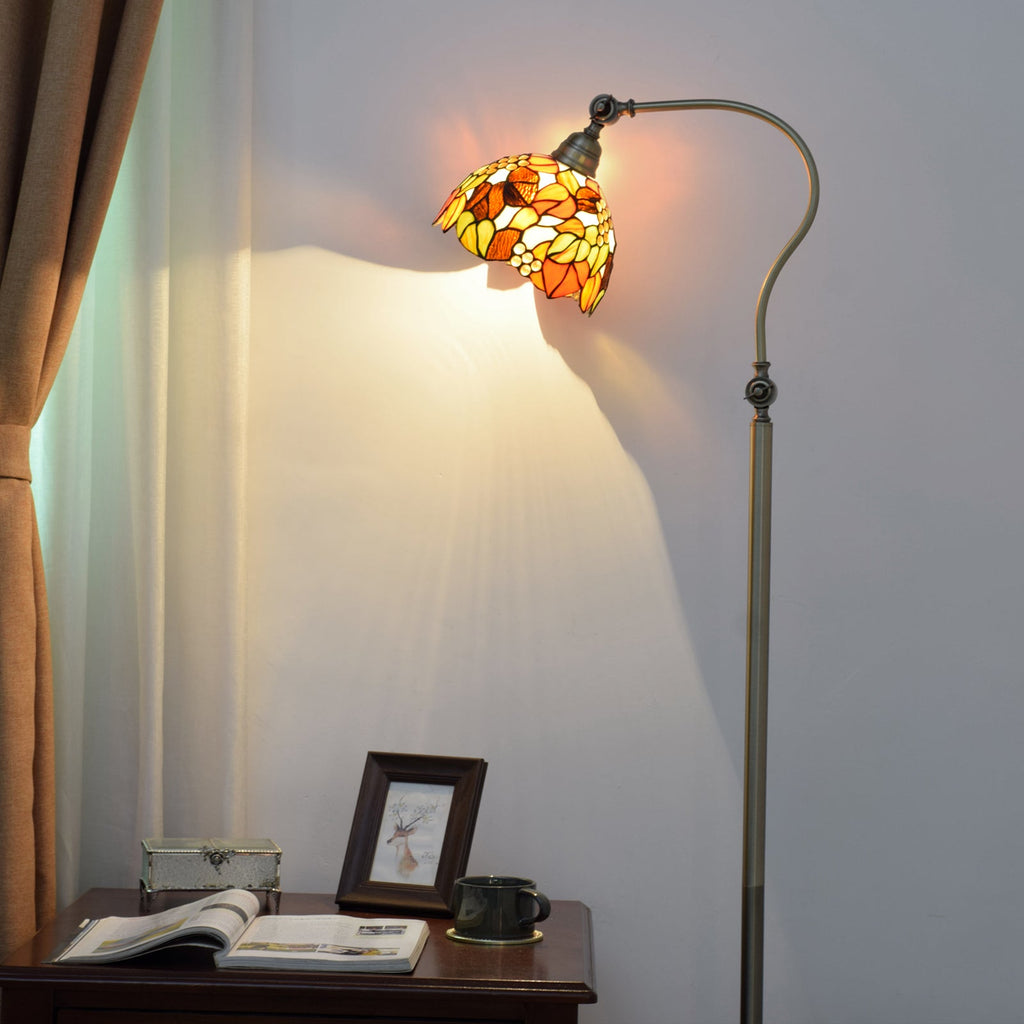Tiffany Floor Lamp in Floral Stained Glass and Bronze