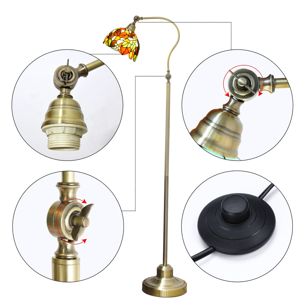Tiffany Floor Lamp in Floral Stained Glass and Bronze