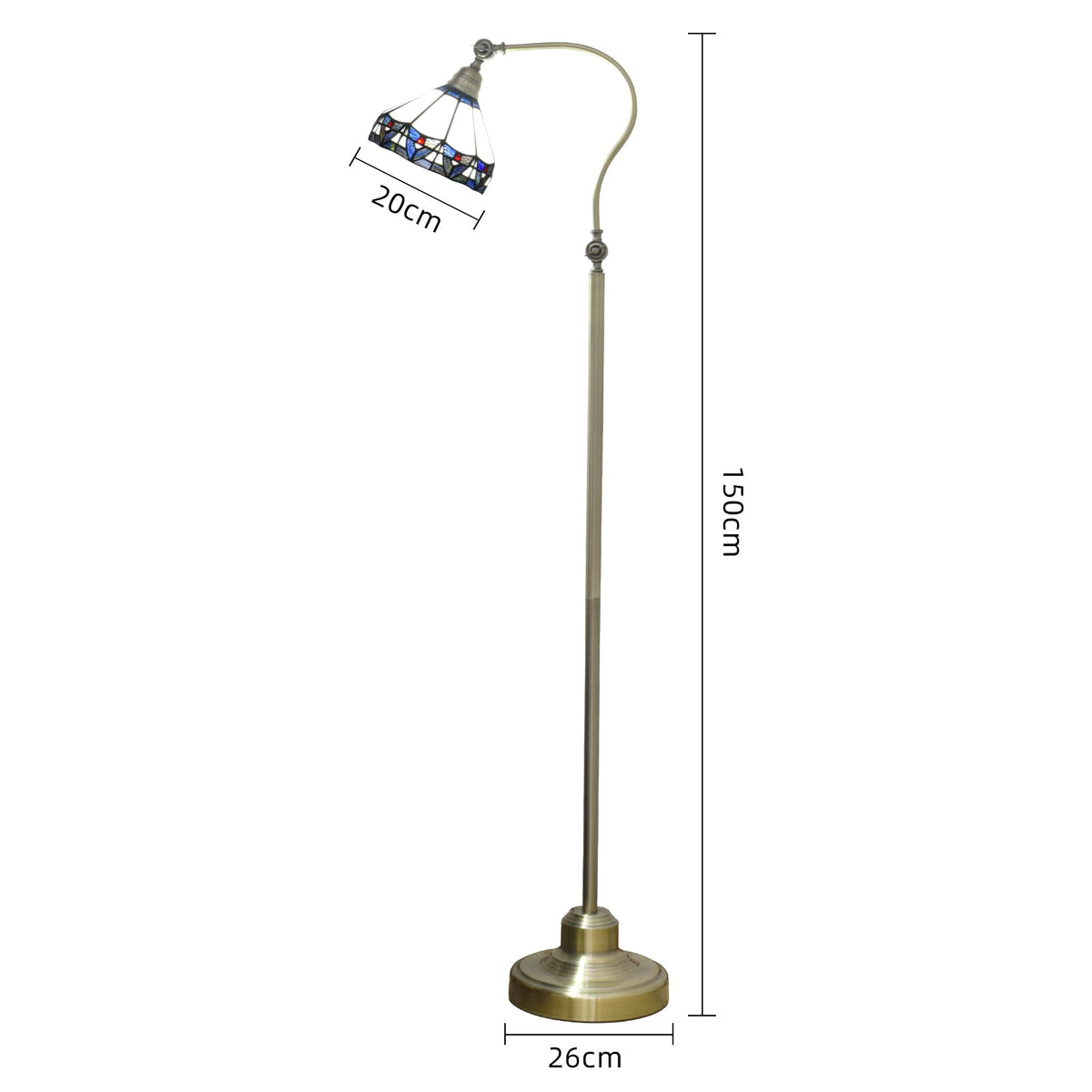 Tiffany Style Floor Lamp in Stained Glass with Curved Arm