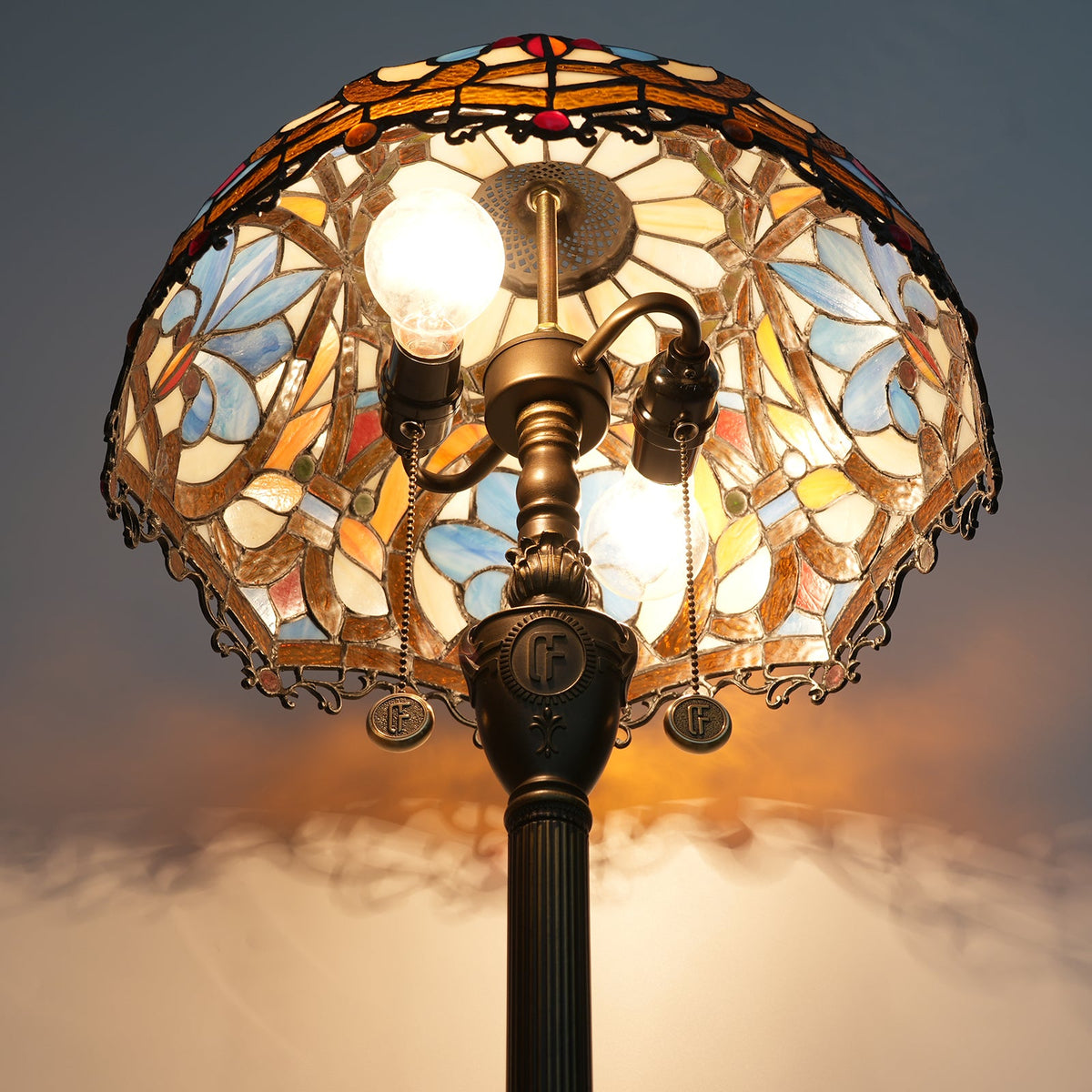 Tiffany Lamp in Blue and Bronze Tinted Glass