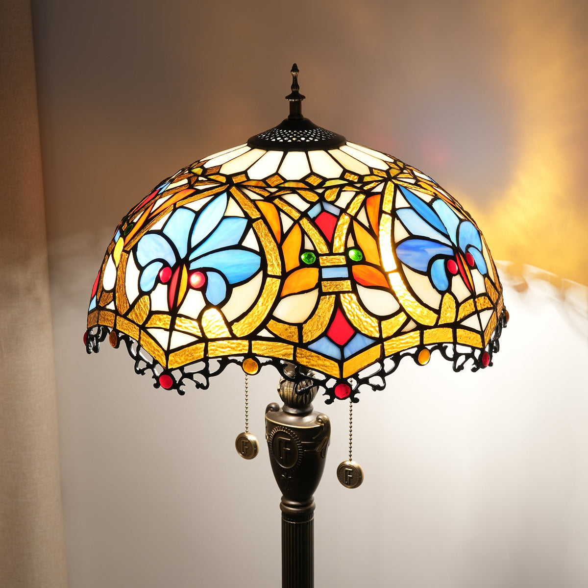 Tiffany Lamp in Blue and Bronze Tinted Glass