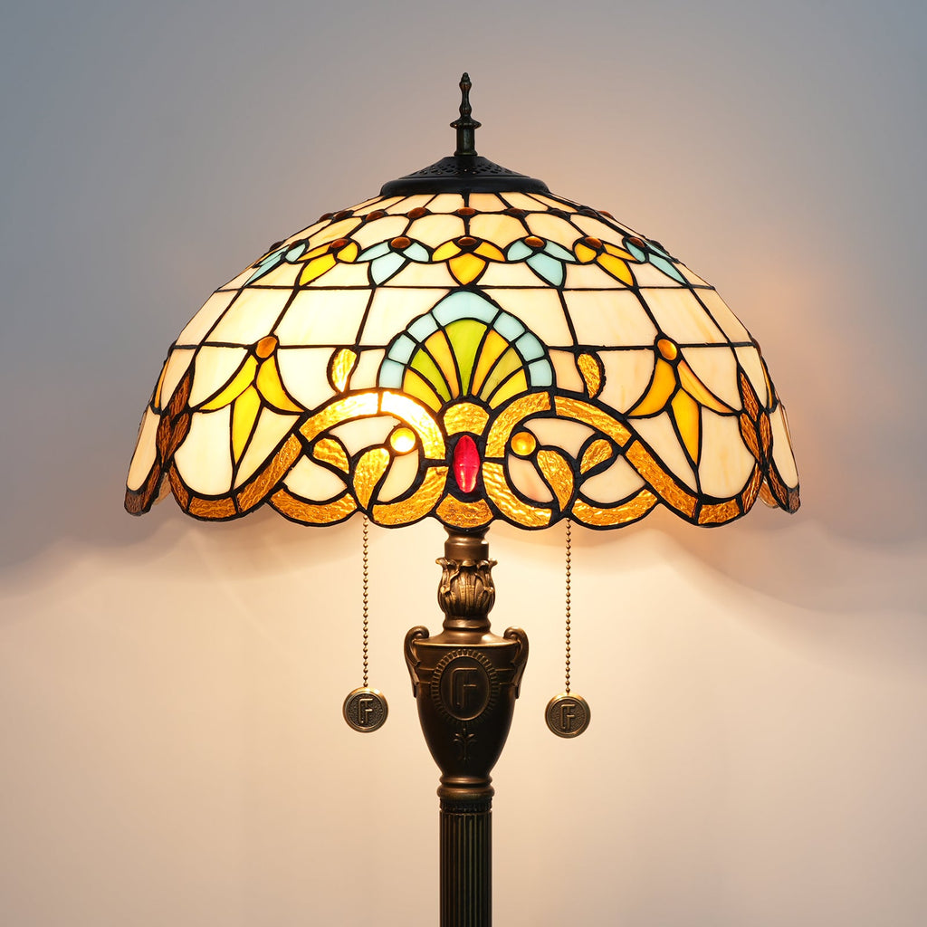 Tiffany Style Lamp in Multicolored Stained Glass and Bronze