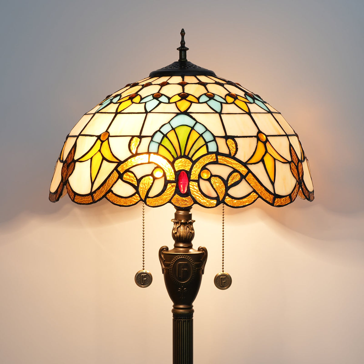 Tiffany Style Lamp in Multicolored Stained Glass and Bronze