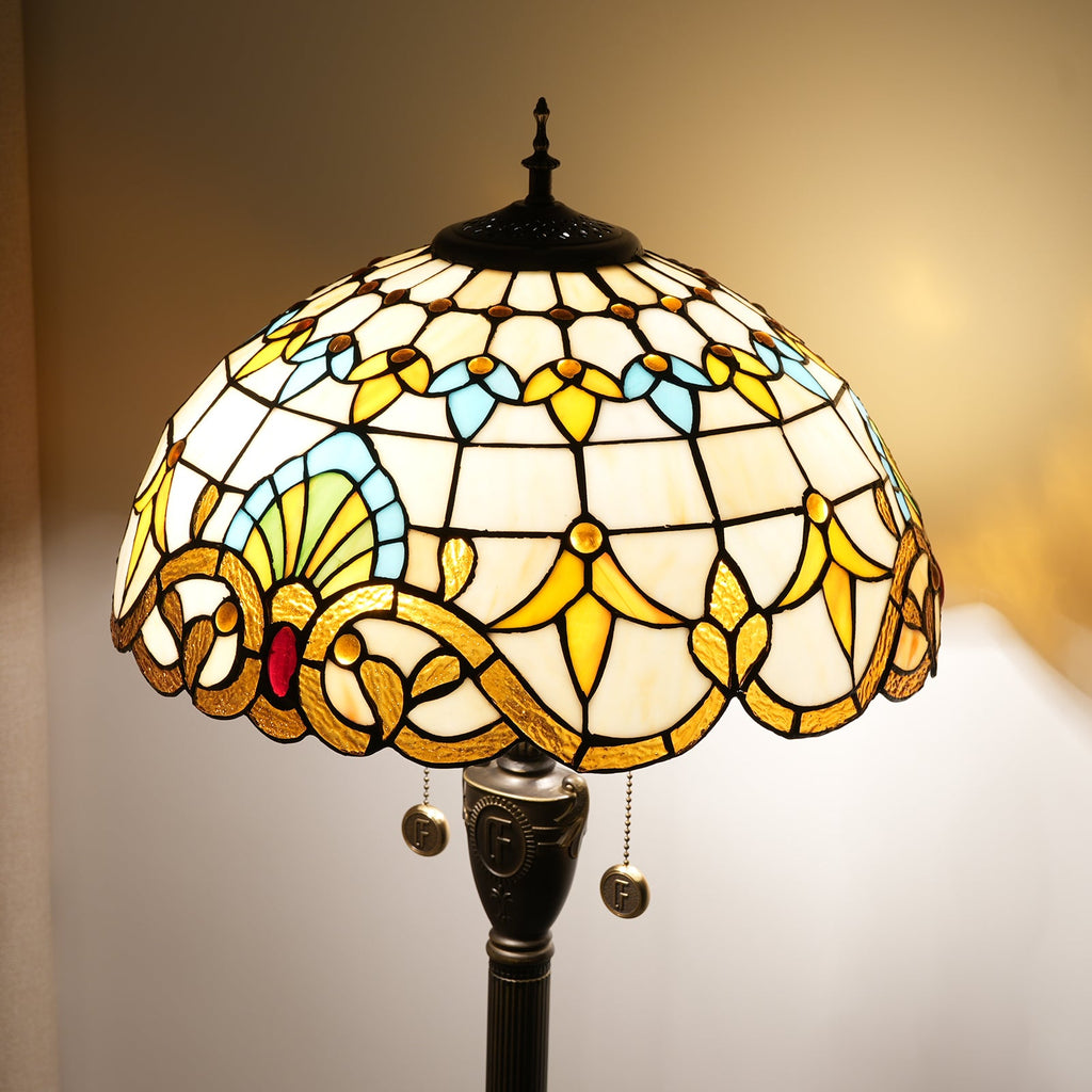 Tiffany Style Lamp in Multicolored Stained Glass and Bronze