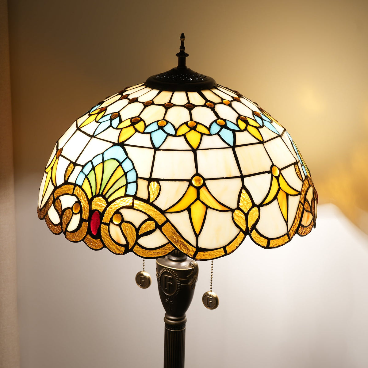 Tiffany Style Lamp in Multicolored Stained Glass and Bronze