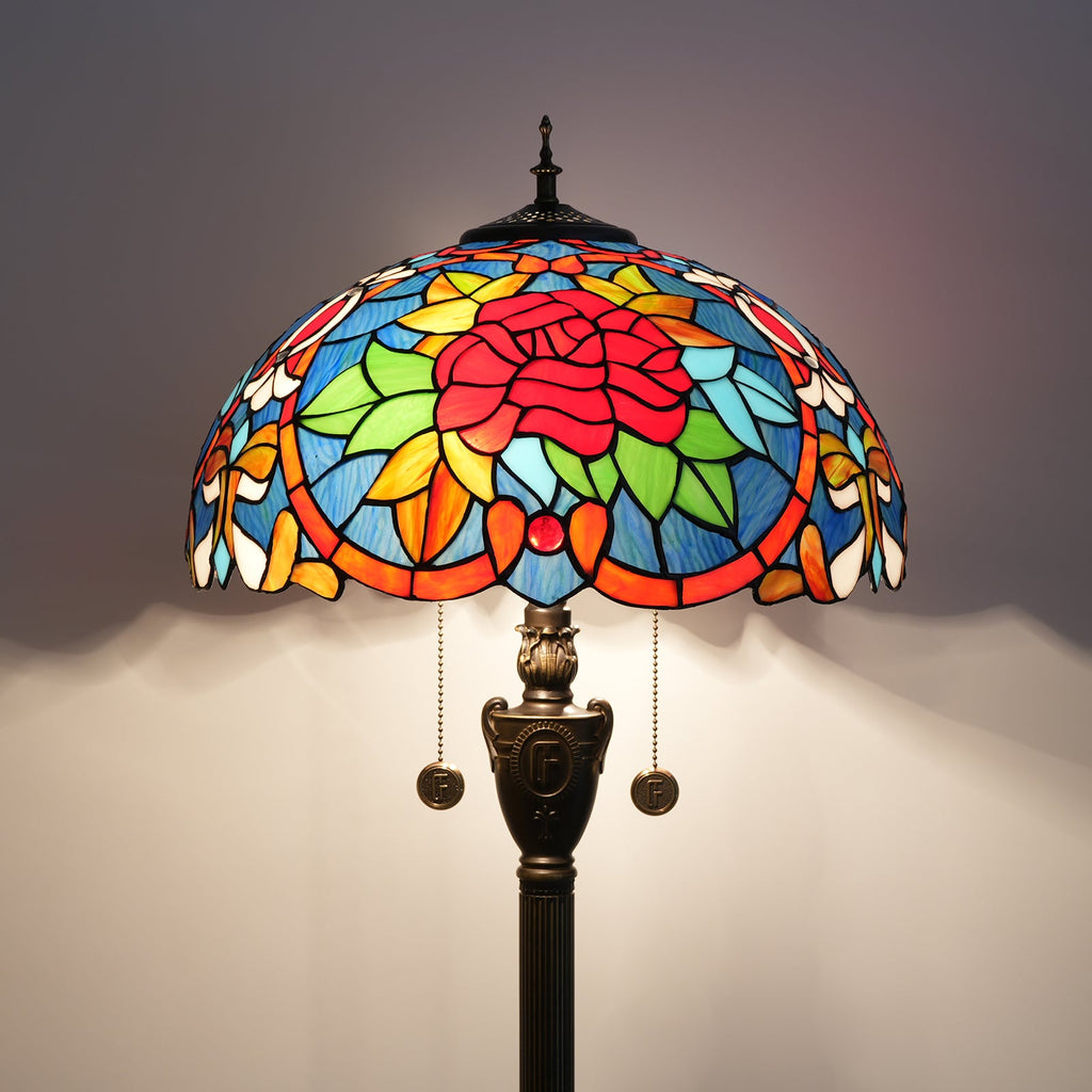 Red and Pink Stained Glass Table Lamp in Tiffany Style