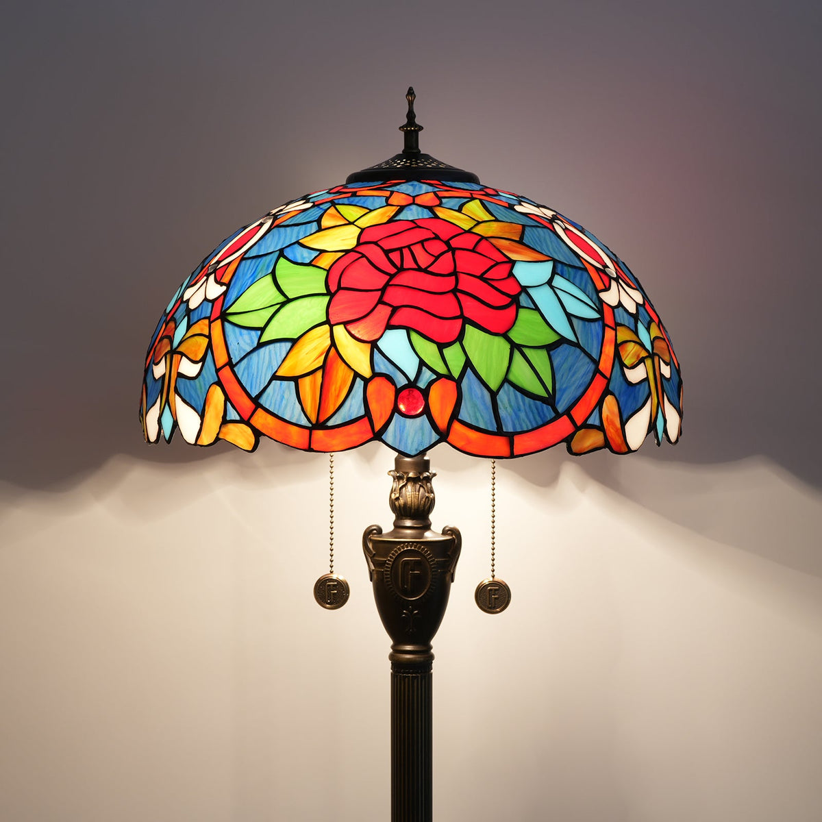 Red and Pink Stained Glass Table Lamp in Tiffany Style