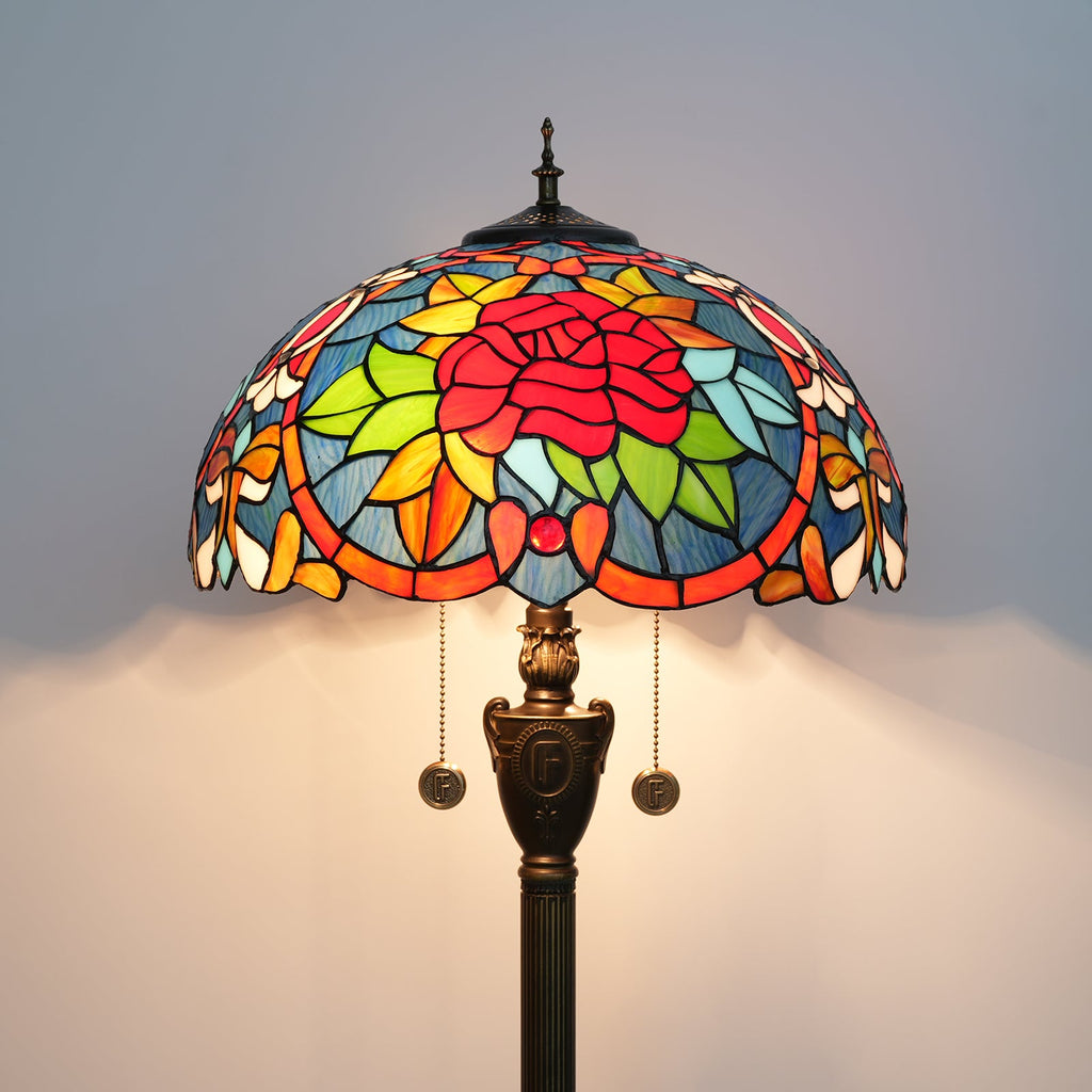 Red and Pink Stained Glass Table Lamp in Tiffany Style