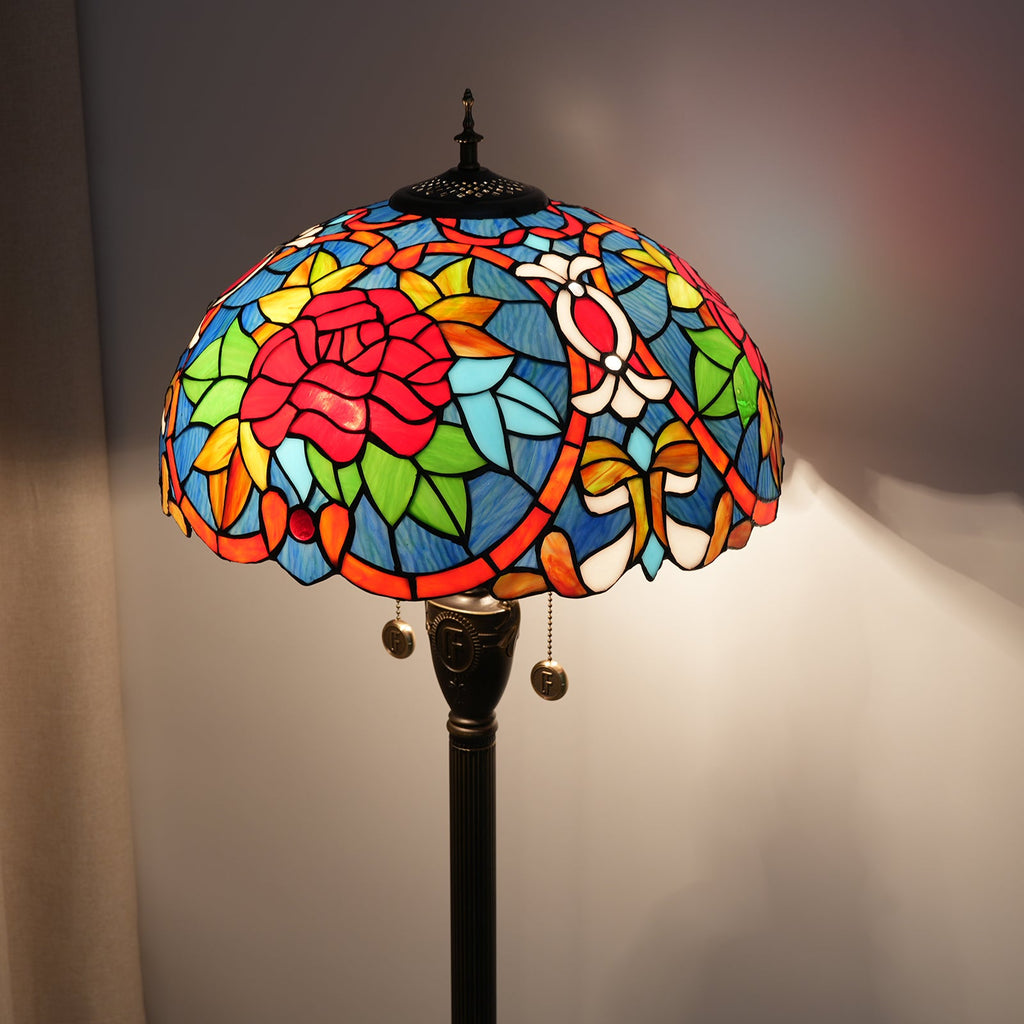 Red and Pink Stained Glass Table Lamp in Tiffany Style