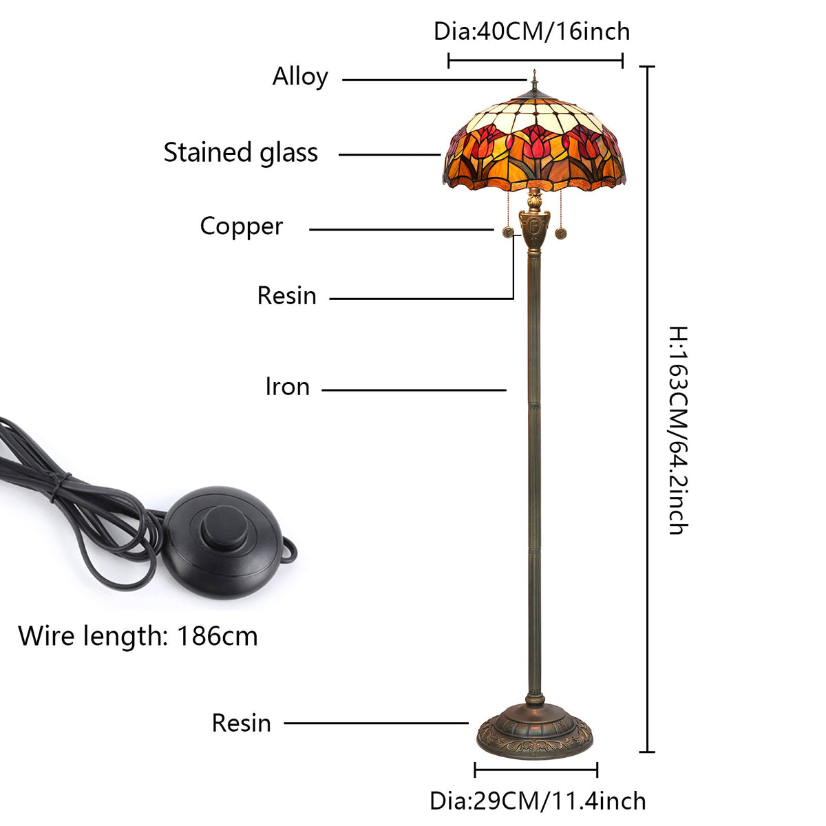 Tiffany-style stained glass floor lamp with floral motifs