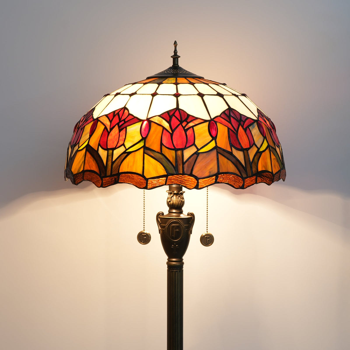 Tiffany-style stained glass floor lamp with floral motifs