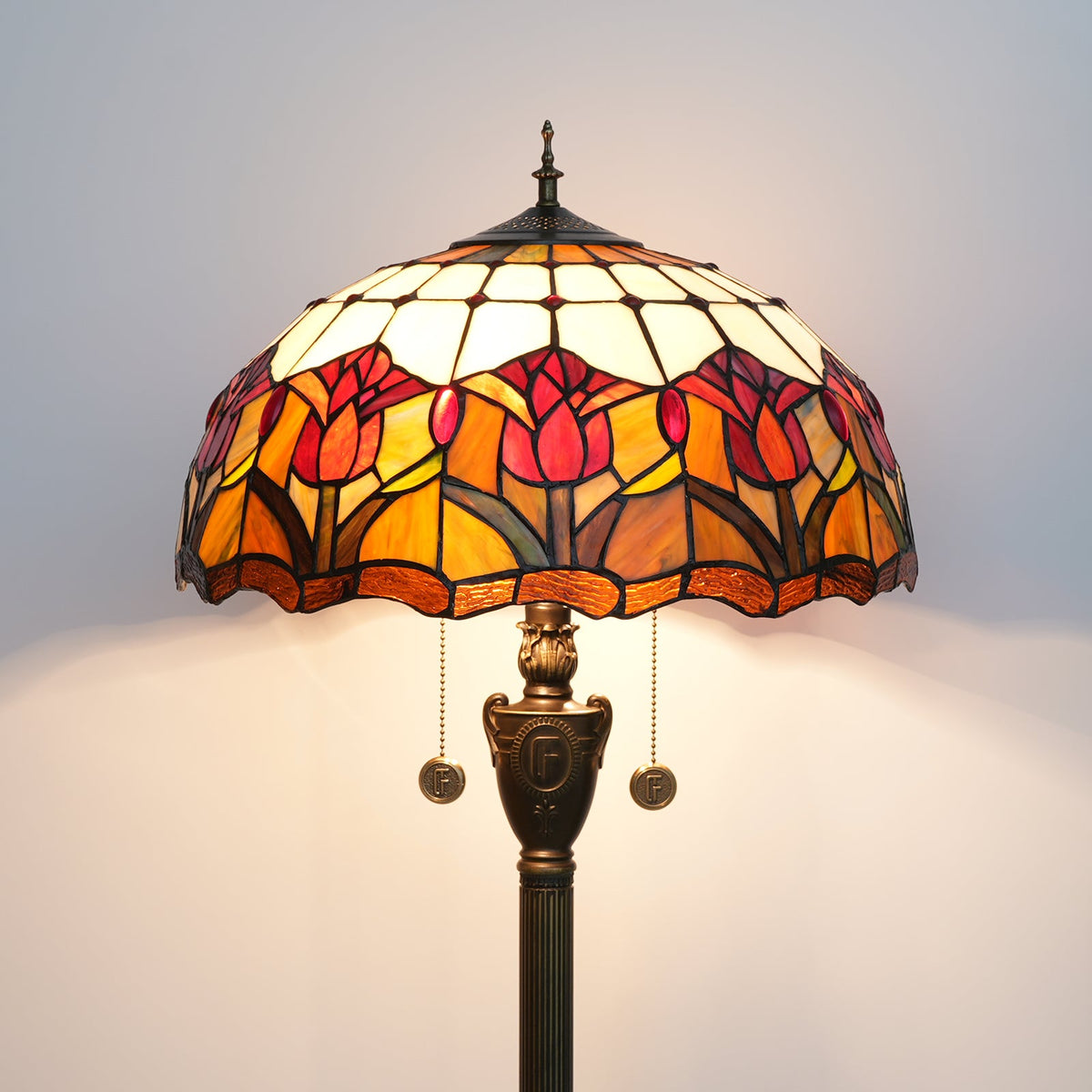 Tiffany-style stained glass floor lamp with floral motifs