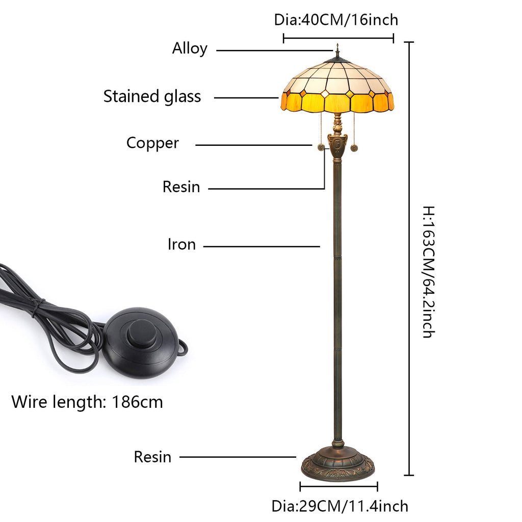 White and Amber Tiffany Style Stained Glass Floor Lamp